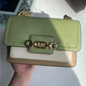 Michael Kors Green Cream Tan Leather Tricolor Crossbody Bag